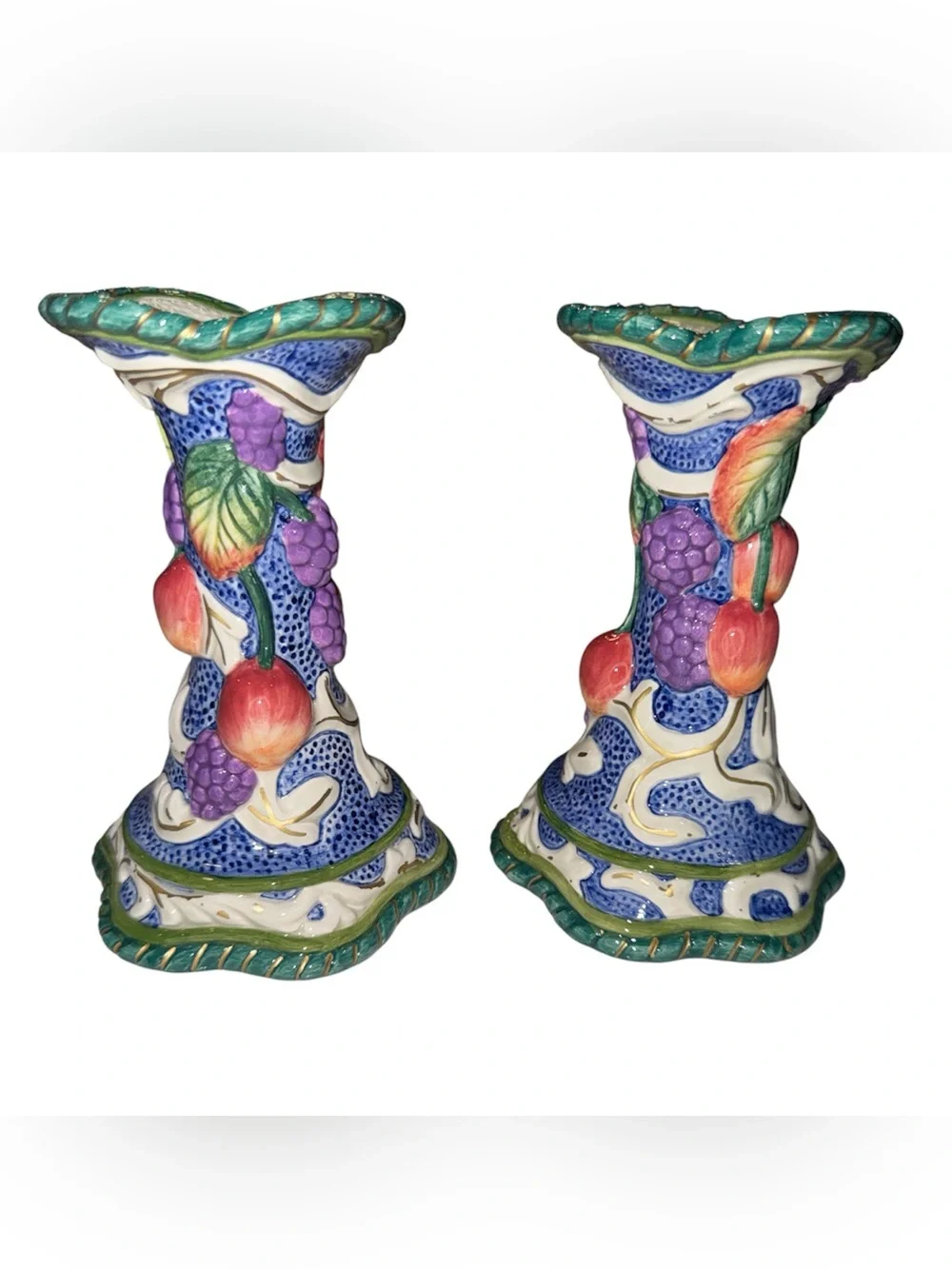 Vintage 1990s Fitz and Floyd Florentine Fruit ceramic candle holders